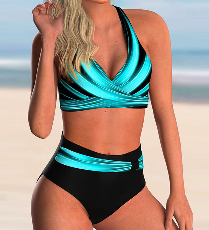 Élise - Ensemble bikini col croisé imprimé