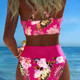 Clémence - Bikini floral contrasté avec fente