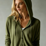 Cardigan Vert Militaire à Capuche et Boutons
