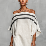 Solène – Robe Maxi en Lin Minimaliste Épaule Dénudée