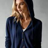 Cardigan Bleu Marine à Capuche et Boutons