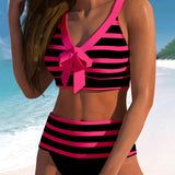 Odile - Bikini rayé taille haute