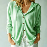 Cardigan Vert Menthe à Capuche et Boutons