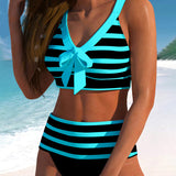 Odile - Bikini rayé taille haute