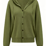 Cardigan Vert Militaire à Capuche et Boutons