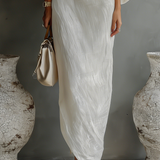 Isabelle – Robe Maxi en Lin Ivoire Épaule Dénudée