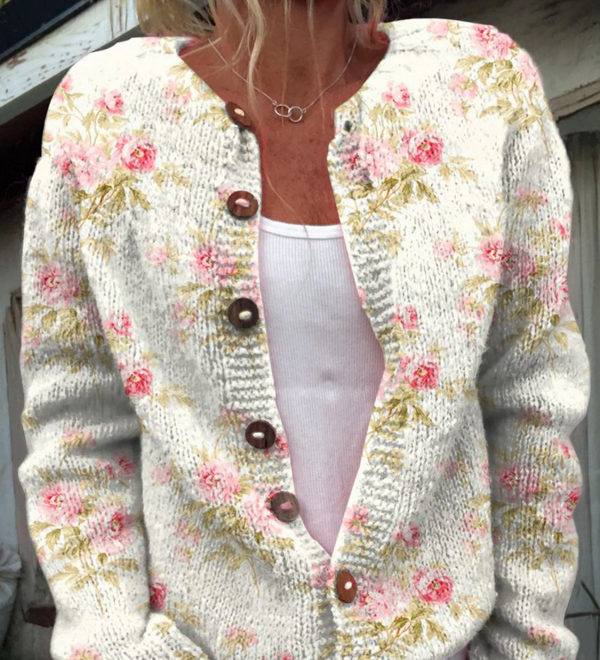 Kerensa | Cardigan Tricoté Fleuri Vintage
