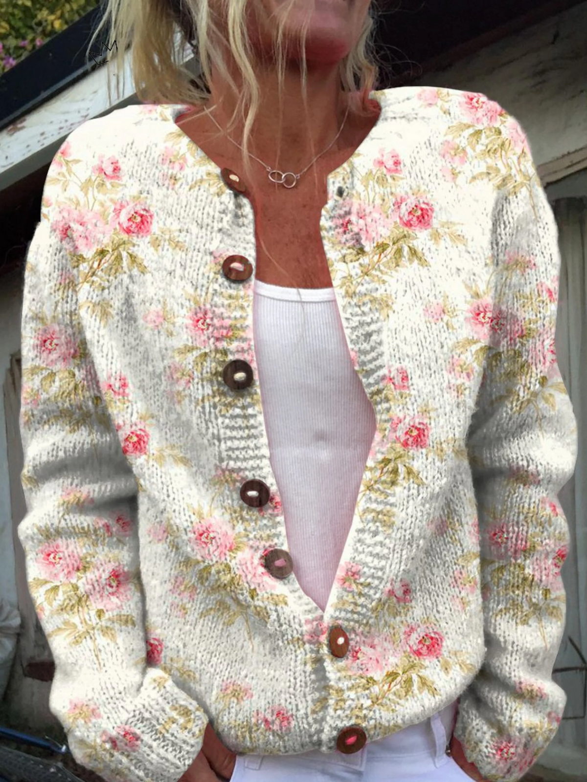 Kerensa | Cardigan Tricoté Fleuri Vintage
