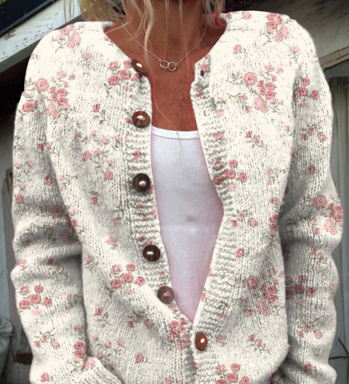 Evanthea | Cardigan Tricoté Fleuri Vintage