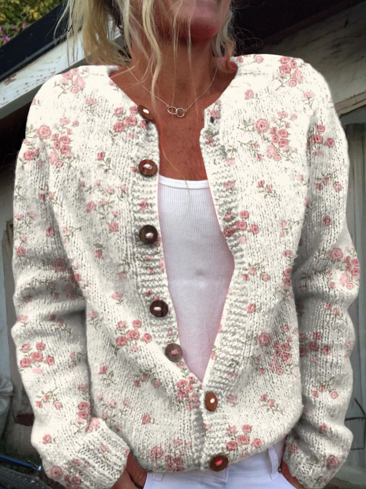 Evanthea | Cardigan Tricoté Fleuri Vintage