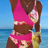 Clémence - Bikini floral contrasté avec fente
