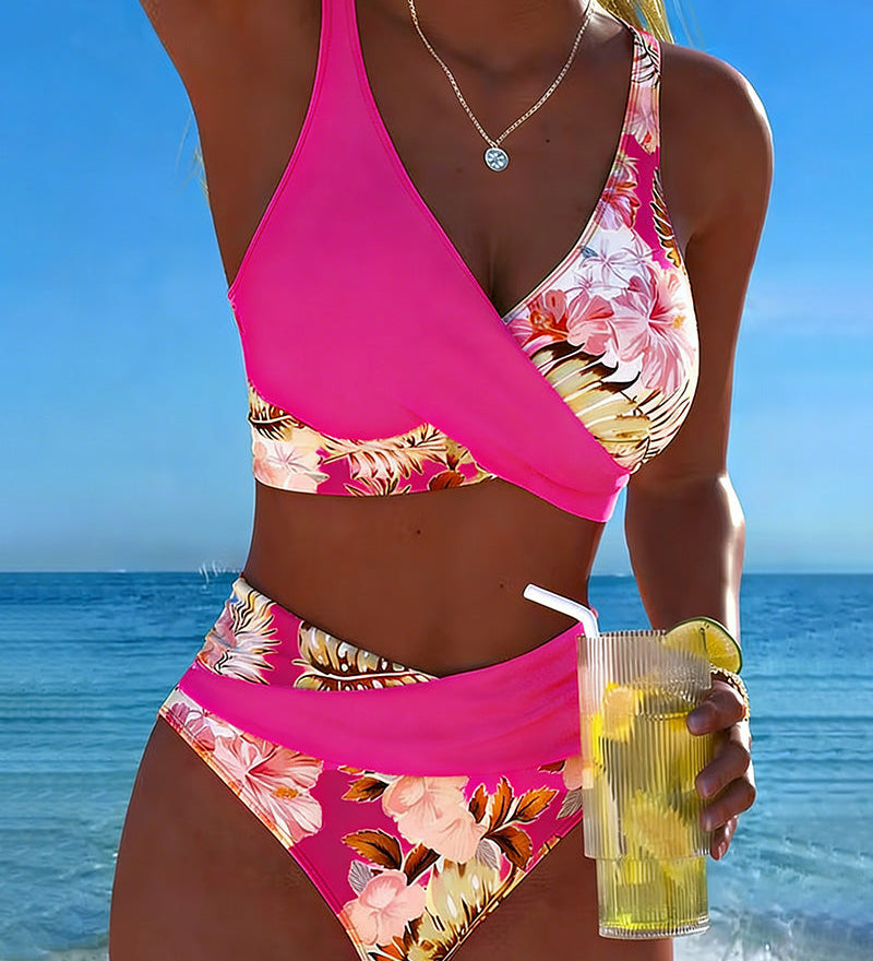 Clémence - Bikini floral contrasté avec fente