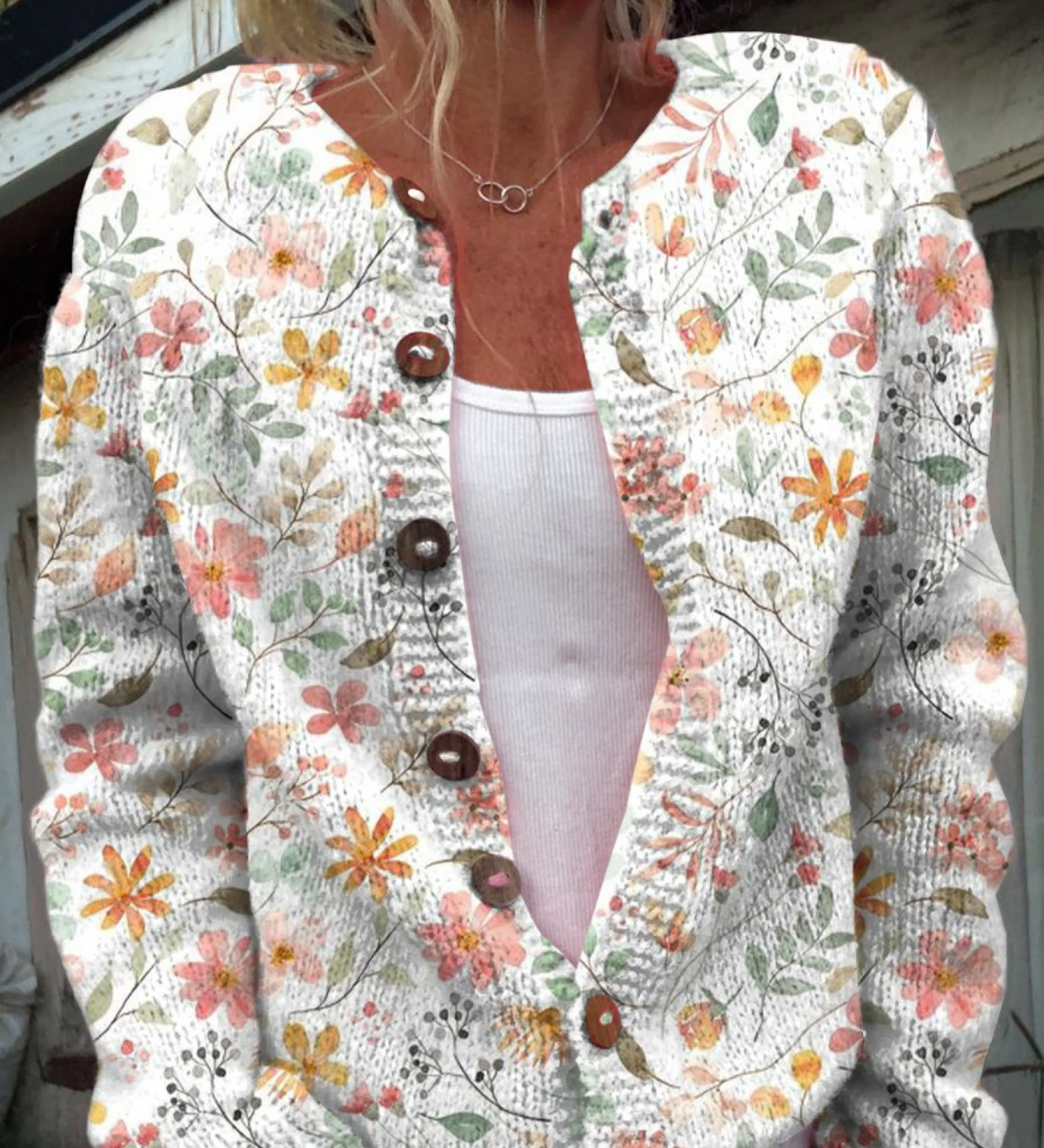 Greta | Cardigan Tricoté Fleuri Vintage