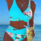 Clémence - Bikini floral contrasté avec fente