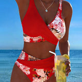 Clémence - Bikini floral contrasté avec fente