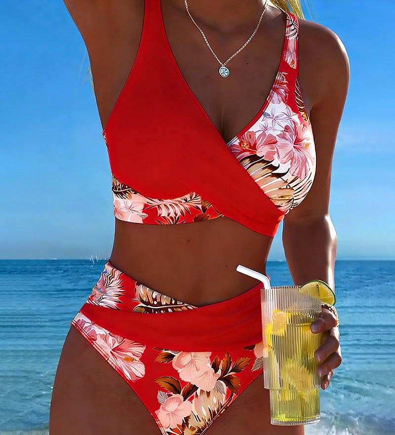 Clémence - Bikini floral contrasté avec fente