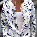 Vynora | Cardigan Boutonné Fleuri Vintage à Motif d'Oiseaux