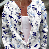 Vynora | Cardigan Boutonné Fleuri Vintage à Motif d'Oiseaux