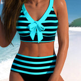 Odile - Bikini rayé taille haute