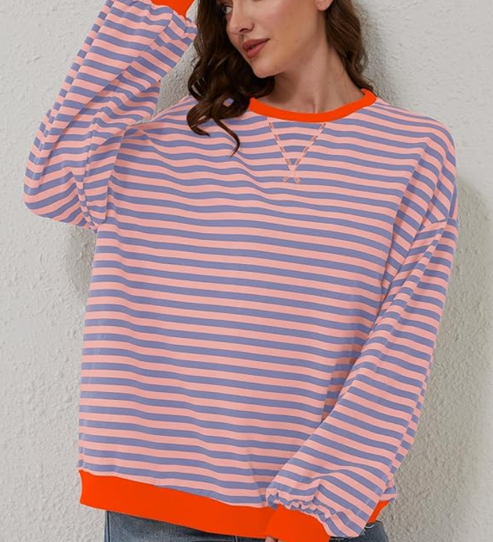 Dorothee | Pull Oversize Raye a Manches Chauve-Souris