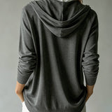 Cardigan Gris Foncé à Capuche et Boutons