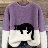 Fleur | Pull Motif Chat en Melange de Laine