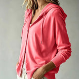 Cardigan Corail à Capuche et Boutons