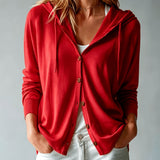 Cardigan Rouge à Capuche et Boutons