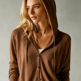 Cardigan Marron Café à Capuche et Boutons