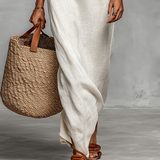 Solène – Robe Maxi en Lin Minimaliste Épaule Dénudée