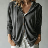 Cardigan Gris Foncé à Capuche et Boutons