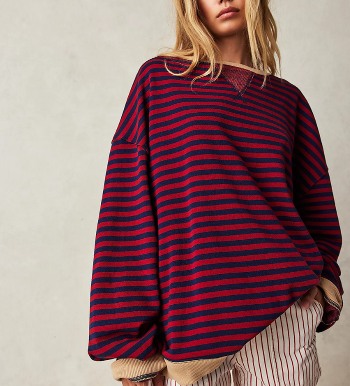 Dorothee | Pull Oversize Raye a Manches Chauve-Souris