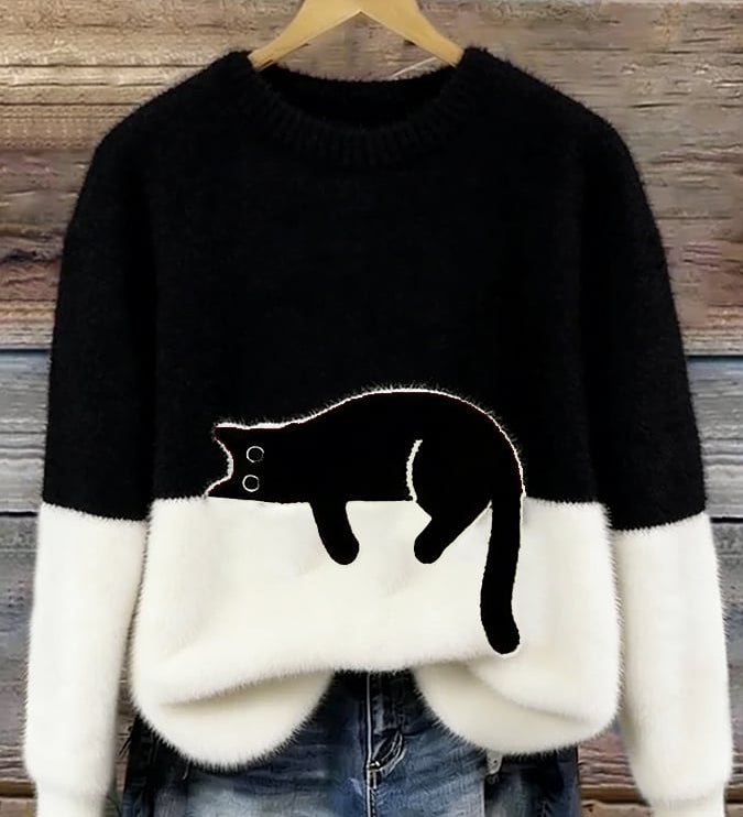 Fleur | Pull Motif Chat en Melange de Laine