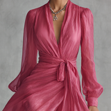 Amélie – Robe Maxi en Mousseline Rose Col V
