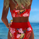 Clémence - Bikini floral contrasté avec fente