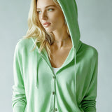 Cardigan Vert Menthe à Capuche et Boutons