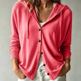 Cardigan Corail à Capuche et Boutons