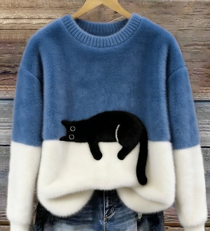 Fleur | Pull Motif Chat en Melange de Laine