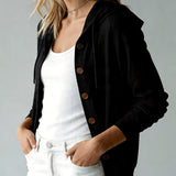 Cardigan Noir à Capuche et Boutons