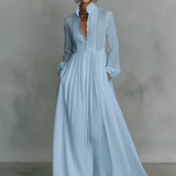 Élise – Robe Maxi en Lin Patchwork Col Montant