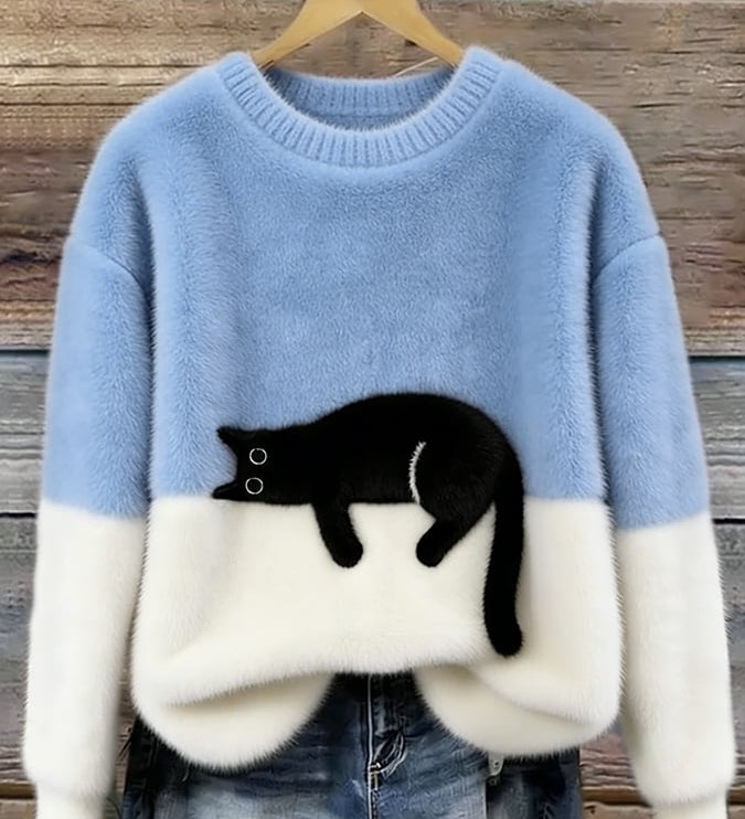 Fleur | Pull Motif Chat en Melange de Laine