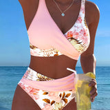 Clémence - Bikini floral contrasté avec fente