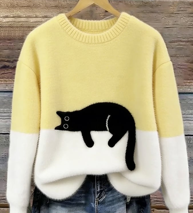 Fleur | Pull Motif Chat en Melange de Laine
