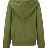 Cardigan Vert Militaire à Capuche et Boutons