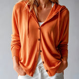 Cardigan Orange à Capuche et Boutons