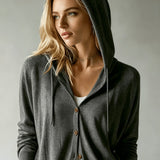 Cardigan Gris Foncé à Capuche et Boutons
