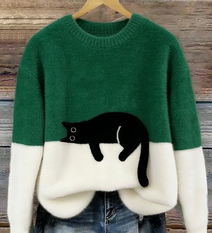 Fleur | Pull Motif Chat en Melange de Laine