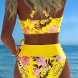 Clémence - Bikini floral contrasté avec fente