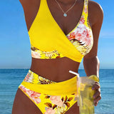 Clémence - Bikini floral contrasté avec fente