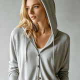 Cardigan Gris Clair à Capuche et Boutons